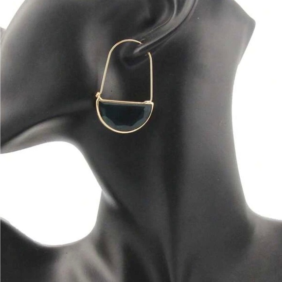 New Anthro Green Faceted Crescent Earrings ~ Glass Closed Hoops - Crescent Hoop - Picture 13 of 15